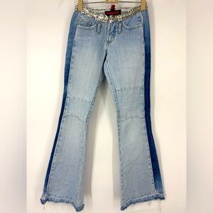 NWOT Vintage Y2K Dollhouse Sequin Elastic Waistband Two-Toned Flare Jeans 26